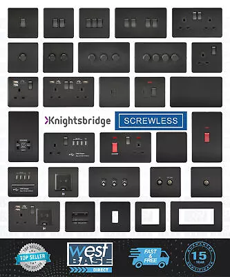 £6.49 • Buy KNIGHTSBRIDGE MATT BLACK SCREWLESS Switches & Sockets BLACK ROCKER + USB