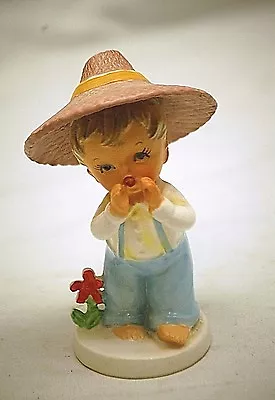 Japanese Girl Ceramic Figurine Pink Rice Hat Shadow Box Shelf Japan Vintage 50s • $17.99