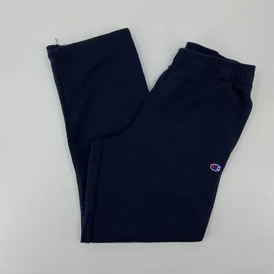 Champion Pants Mens Large Blue Logo Causal Warm Up Sweat Pants * • $5.99