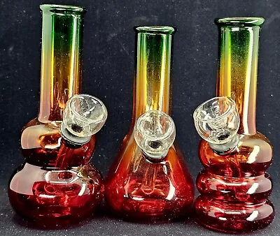 5  RASTA Thick GLASS Mini BONG With Carb Tobacco Hookah Water Pipe FREE SCREENS! • $9.97