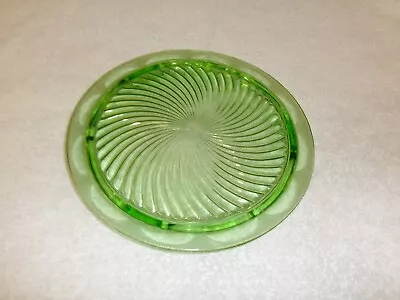 Vintage Uranium Vaseline Glass Green Cake Stand Swirl Hocking Pattern 10in • $14.95