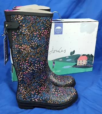 Size 10 New Joules Welly Print Black Speckle Rain Boots Right As Rain New In Box • $39.99