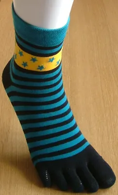 Five Finger Toe Socks Green Black & Yellow Stars & Stripes [D09B] • £4.99