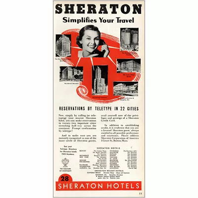 1948 Sheraton Hotels: Reservations By Teletype Vintage Print Ad • $6.75