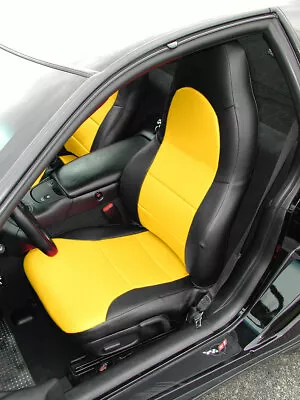 For Chevy Corvette C5 1997-2004 Black/yellow Iggee Custom Full Set Seat Covers • $159