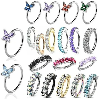 Gem Hoop Nose Lip Cartilage Earrings Helix Daith Rook Tragus Orbital Conch Rings • $7.99