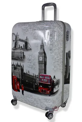 Lightweight Hard Shell PC London Landmark Printed 4 Wheel Suitcases Luggage PC70 • £109.95