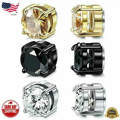 Silver Plated Magnetic Stud Earring Women Men Non-Piercing Clip On Lab-Created • $4.49