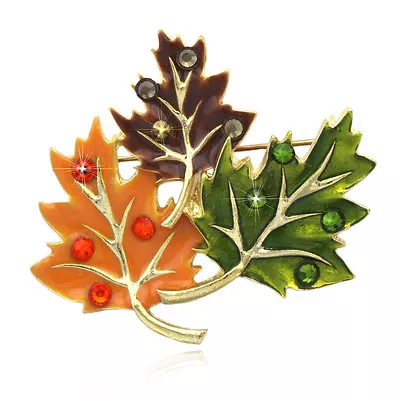 Colorful Fall Foliage Maple Leaves Brooch Pin Pendant Thanksgiving Jewelry • $10.99