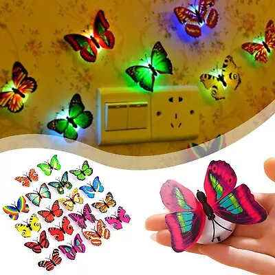 3D DIY Wall Sticker Decal LED Butterfly Night Light Home Room Decoration Decor • $13.49