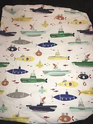 Pottery Barn Kids Submarine Crib Toddler Bed Sheet Fish Octopus Squid Boat • $26.99