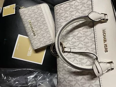 Michael Kors Medium Duffle Satchel Bag Shoulder Mk Light Cream White With Wallet • $225