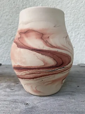 Nemadji Pottery Vase Brown Swirl USA Hand Made Indian 5.5” • $16.99