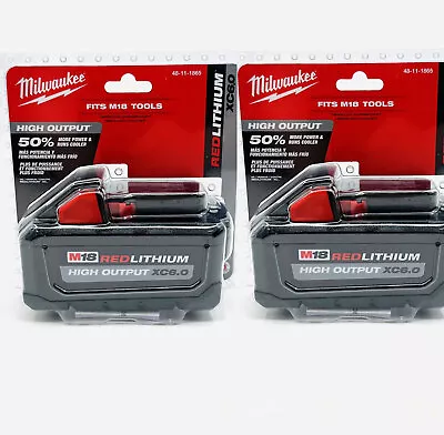 Genuine 18V Milwaukee HIGH OUTPUT 6.0 AH Batteries M18 XC18 48-11-1865 2-Pack • $118.99