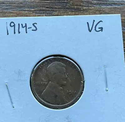 1914-S Lincoln Cent Wheat Penny  Very Good Details • $24