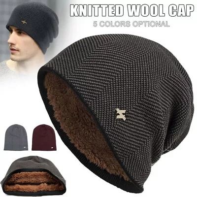 Thick Knitted Wool Hat Winter Warm Cap Men Women Beanie Fleece Ski Skating Cap • $16.53