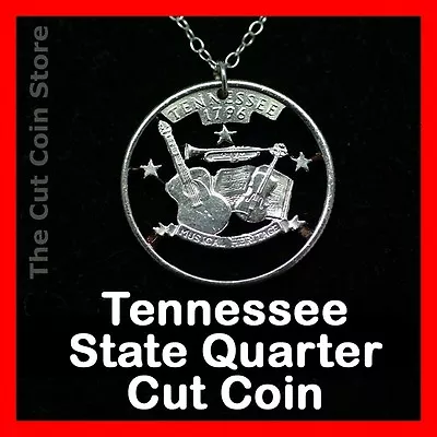 Tennessee 25¢ TN Quarter Cut Coin Necklace Music Fiddle Guitar Music Nashville • $24.95