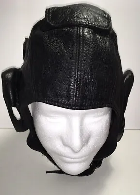 VTG PERRONE LEATHER AVIATION PILOT CAP HAT Black MENS Sz M Made USA • $59.96