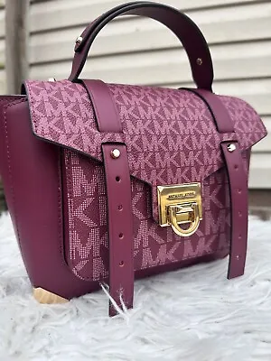 Michael Kors Manhattan Md School Satchel Crossbody Leather Bag Merlot Mulberry • $135