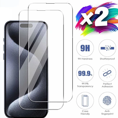 $7.59 • Buy 2X Screen Protector Tempered Glass For IPhone 15 14 13 12 11 Pro Max Plus XS XR