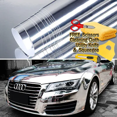 24  X 60  Silver Chrome Mirror Vinyl Film Wrap Sticker Stretchable 2ft X 5ft • $15.19