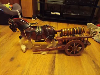 £20 • Buy Vintage Ceramic Shire Horse And Wooden Cart Pulling Barrels Ornament 