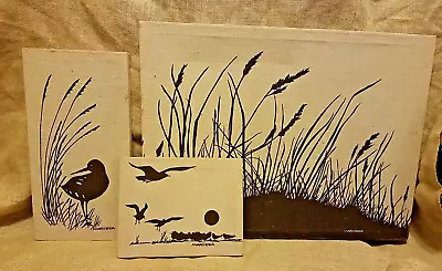 Set Of 3 Vintage Marushka Canvas Linen Beach Wall Hangings Birds Sea Grass Sun • $210