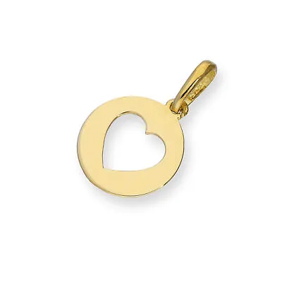 Real 375 9ct Gold Round Charm W Cut Out Heart Love Romance Charms • £39