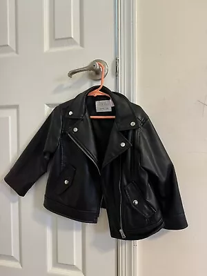 ZARA GIRLS BLACK FAUX LEATHER JACKET SIZE 3-4Years • $15.99