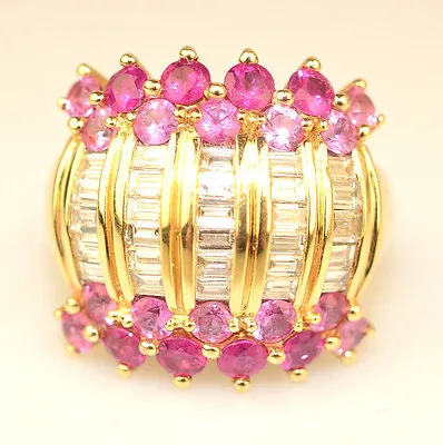 Laura Ramsey 14k Gold Diamond Ruby Pink Sapphire Ring Size 7.25 $4300 Appraisal • $2295