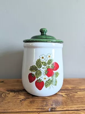 Vintage McCoy Pottery Canister Strawberry Country W Lid 135 7.5  Cookie Jar 🍓 • $35.10