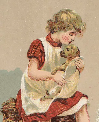 1887 J & P Coats Trade Card & Calendar Cute Little Girl Hugging Her Dog  V929 • $15.75