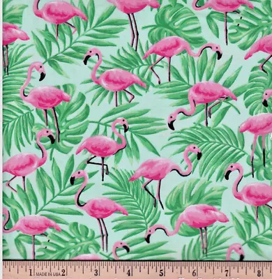 Flamingo Palm Leaves Fabric Tropical Birds Cotton Fabric Traditions By The Yard • $10.98