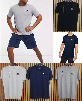 Mens Under Armour T-shirt Summer Short Sleeve Crew Neck Cotton Gym Top Sports UA • £11.25