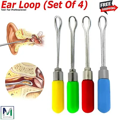 Medical Set Of 4 ENT Ear Pick Curette Earwax Loop Curettes Health Care Tool • $10.79