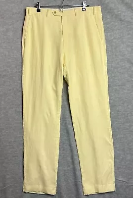 Lauren Ralph Lauren Pants 36 X 34 Trousers 100% Linen Yellow Flat Front Lined • $29.97