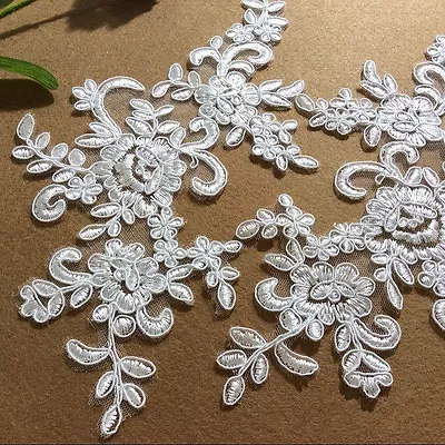 Bridal Evening Dress Lace Applique Floral Corded Wedding Costume DIY Motif 1Pair • £2.99