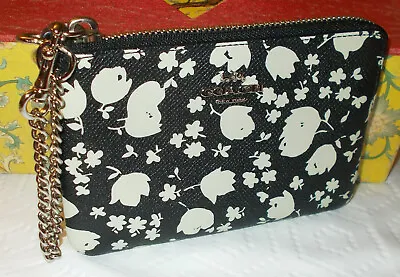 Coach Leather Corner Zip Wristlet Wallet With Badland Floral Print Black/Chalk • $29.28