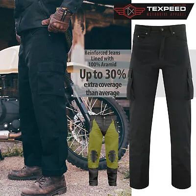 Motorbike Motorcycle Cargo Jeans Trousers Aramid Protective With CE Biker Armour • £64.99