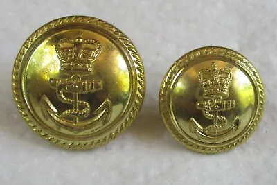 2x UK: ROYAL NAVY OFFICER'S GILDED BUTTONS  (23mm-19mm Elizabeth II 1950s Era) • £5.99