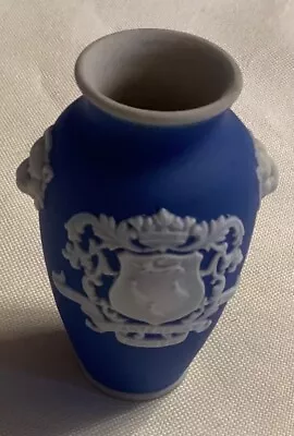 Antique Adams Mini Crested Portland Vase With Lions Head Jasperware   2.5” Blue • £67.49