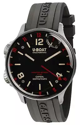 U-Boat Capsoil Doppiotempo Steel Black Dial Black Rubber Strap Mens Watch 8839 • $1429