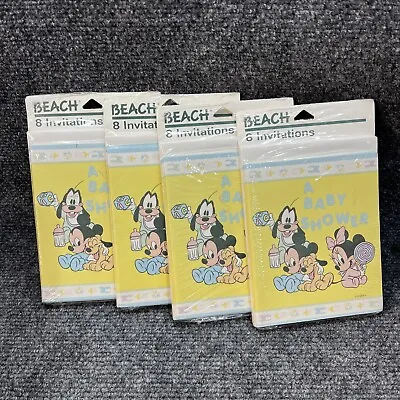 Lot Of 4 32 Beach Products Disney Baby Shower Invitations Mickey Mouse Pluto • $6.39
