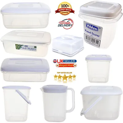 Clear Plastic White Lid Container Storage Box Airtight Kitchen Food Freezer Tub • £11.69