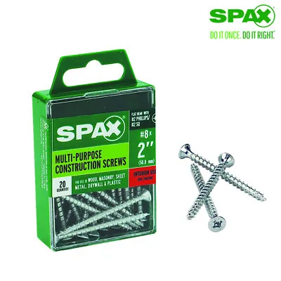 $8.99 • Buy SPAX No. 8  S X 2 In.   L Phillips/Square Flat Head Multi-Purpose Screws 20 Pk