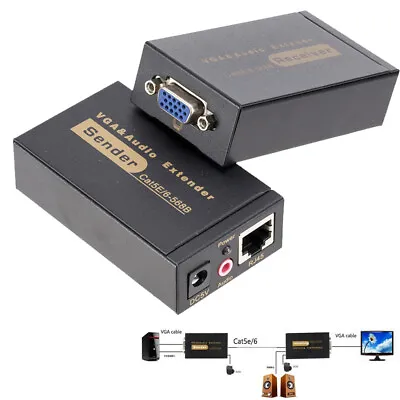 VGA Audio Video AV Extender By UTP Cat5e/6 Over RJ45 Ethernet Cable Up To 100M • $39.99