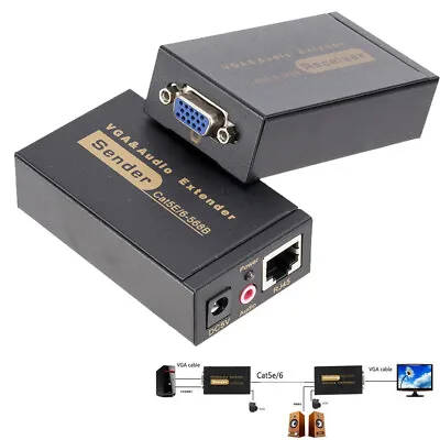 VGA Video Audio Extender By UTP CAT5e/6 Up To 100M Over RJ45 With Power Adapter  • $38.99