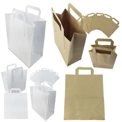 Kraft Paper Sos Party Takeaway Bags With Handles White & Brown *all Sizes/qty's* • £4.48