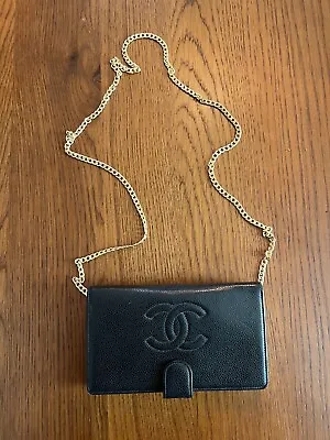 Vintage Chanel Wallet On Chain Black Caviar W/ Gold Hardware • $995