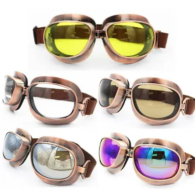 Motorcycle Retro Goggles Vintage Aviator Pilot Cruiser Scooter Biker Goggles AJ • $27.62